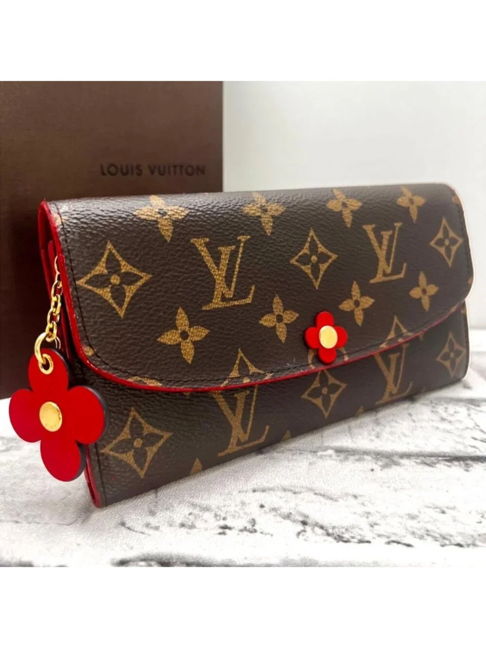 Louis Vuitton Monogram Portefeuille Emily Flower Charm Cerise Wallet